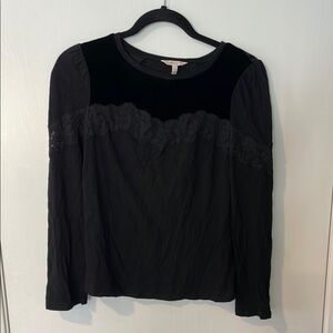 Rebecca Taylor Black Long Sleeve Blouse with Textural Contrast
